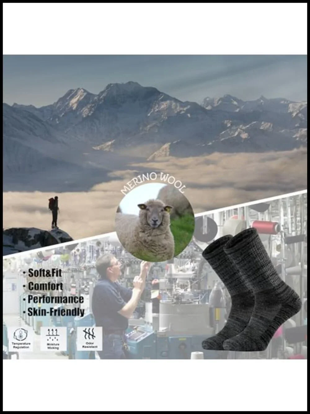Merino Wool Blend Hiking Crew Socks for Men, Extra-Fine Wool Cushioned, 3 Pack